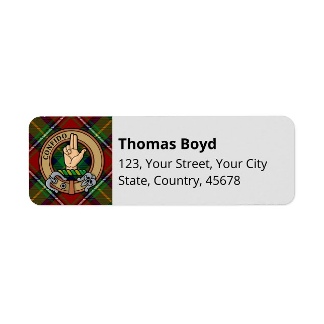 Etiqueta Clan Boyd Escudo sobre Tartán (Frente)