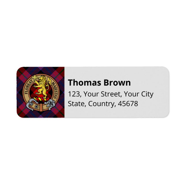Etiqueta Clan Brown Escudo sobre Tartán (Frente)