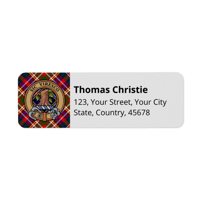 Etiqueta Clan Christie Crest over Tartan (Frente)
