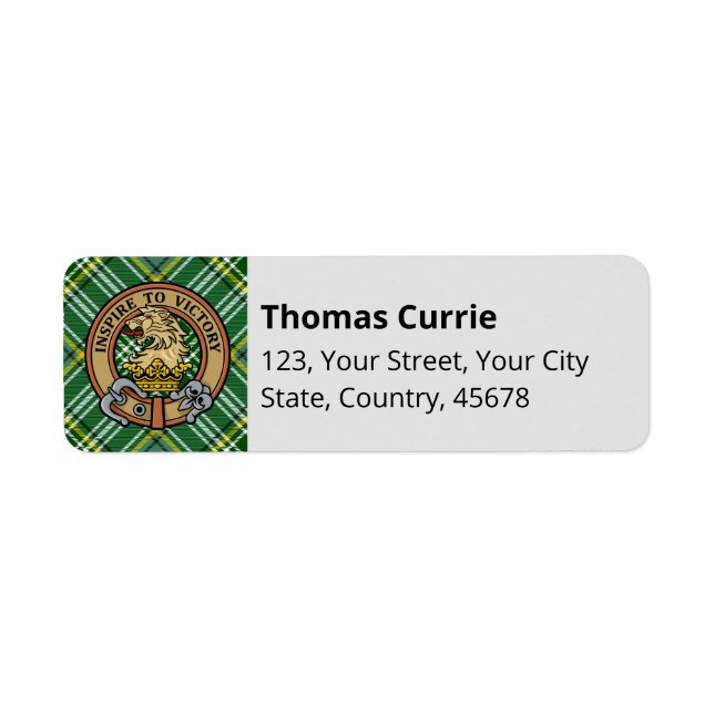 Etiqueta Clan Currie Lion Escudo sobre Tartán (Frente)
