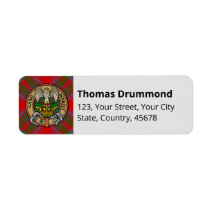 Etiqueta Clan Drummond Escudo sobre Tartán
