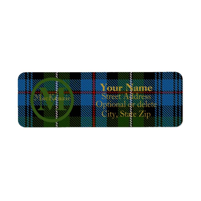 Etiqueta Clan escocés MacKenzie Tartan Gold Name-Initial (Frente)