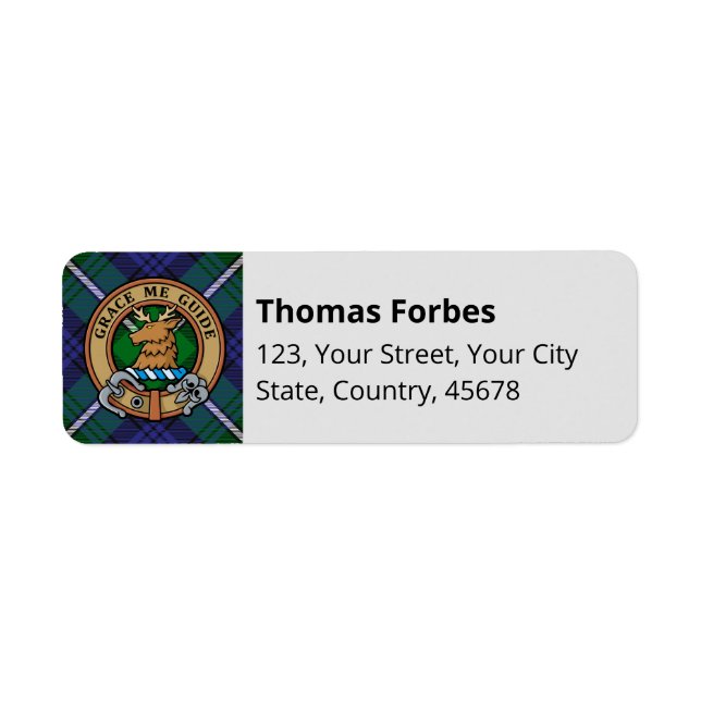 Etiqueta Clan Forbes Escudo sobre Tartán (Frente)