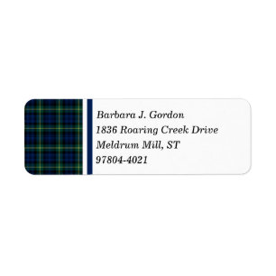 Etiqueta Clan Gordon Tartan Blue y Green Scottish Plaid