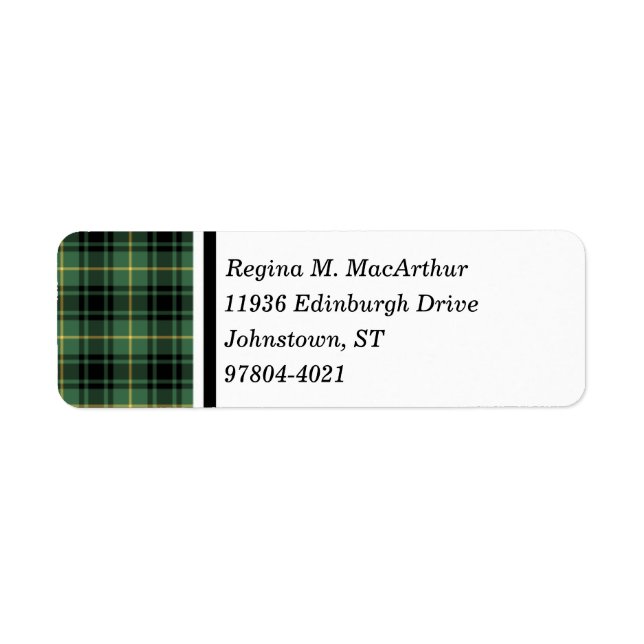 Etiqueta Clan MacArthur Tartan Green Plaid (Frente)