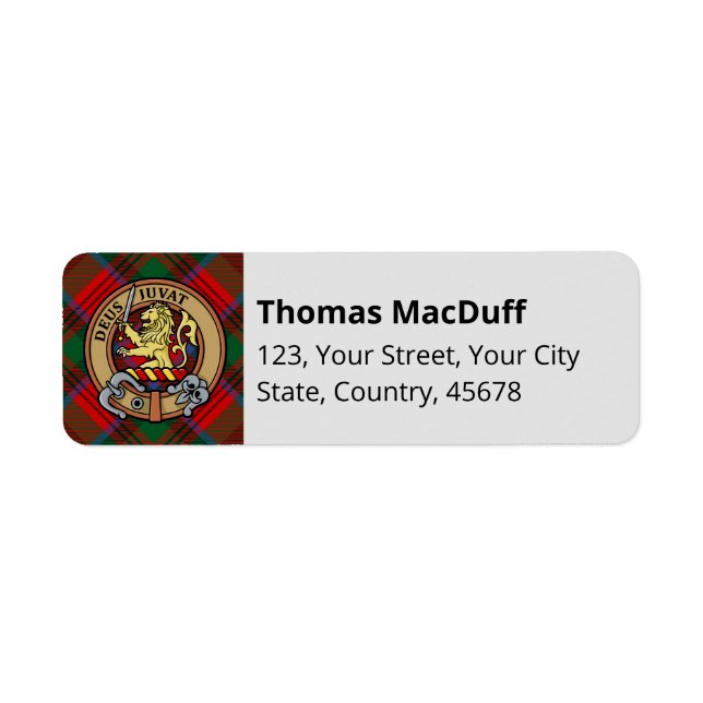 Etiqueta Clan MacDuff Escudo sobre Tartán (Frente)