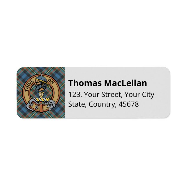 Etiqueta Clan MacLellan Crest over Ancient Tartan (Frente)