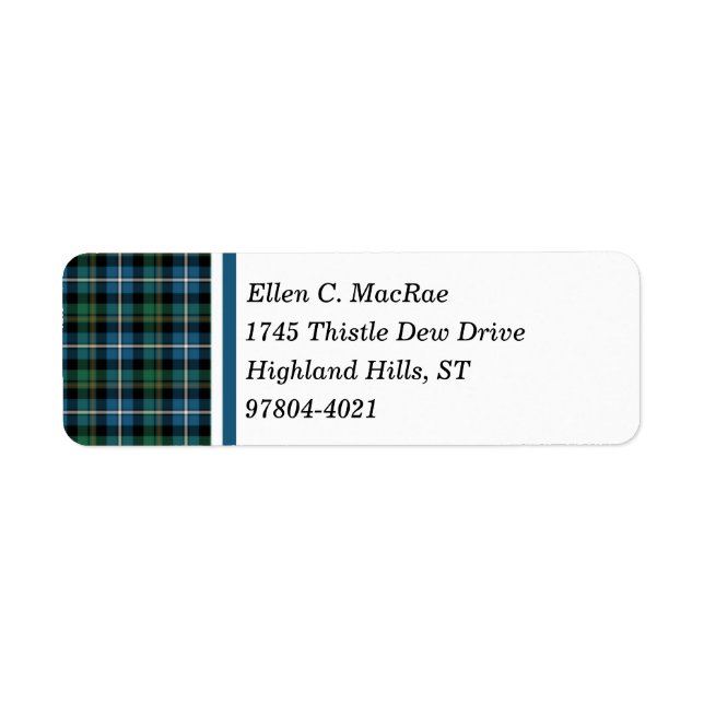 Etiqueta Clan MacRae Bright Blue and Green Hunting Tartán (Frente)