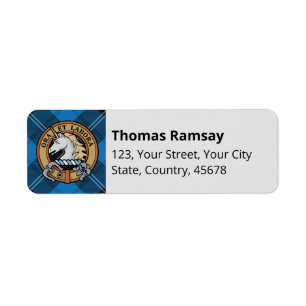 Etiqueta Clan Ramsay Escudo por la caza azul Tartán