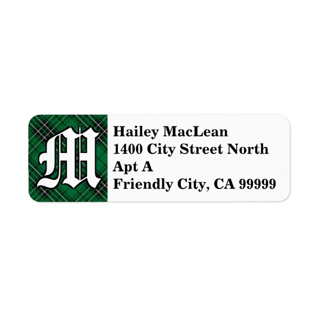 Etiqueta Clan Regal MacLean Hunting Tartán Monograma (Frente)
