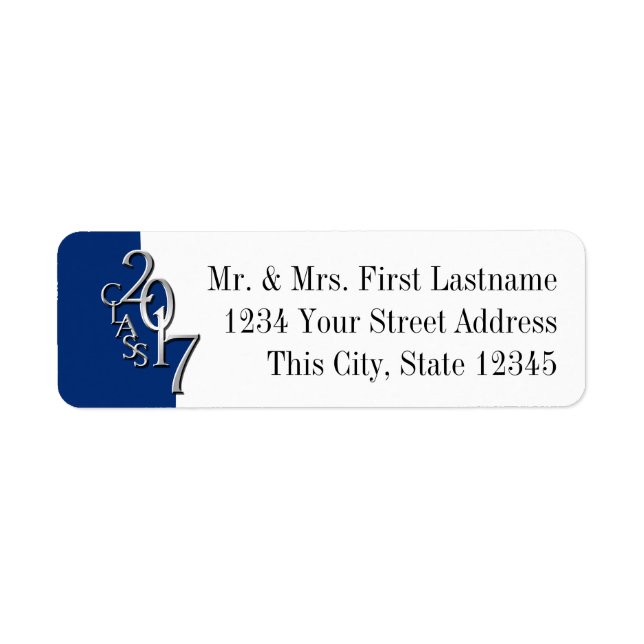 Etiqueta Clase de 2017 Graduación Plata Azul (Frente)