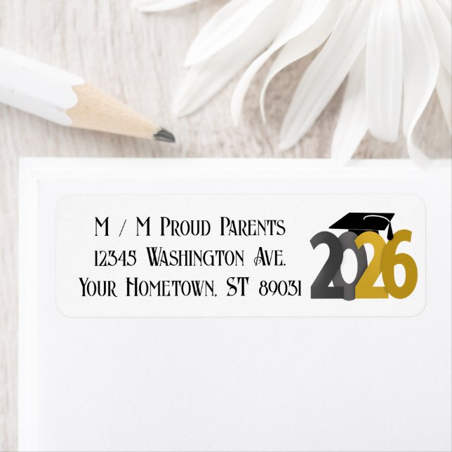 Etiqueta Clase de oro y gris de 2026 Graduación (In situ)