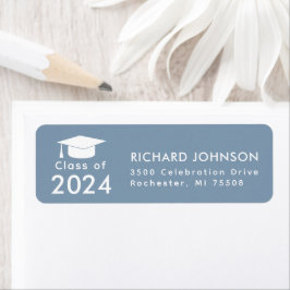 Etiqueta Clase de retorno de graduación en blanco azul en 2