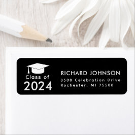 Etiqueta Clase de retorno de graduación en blanco negro en