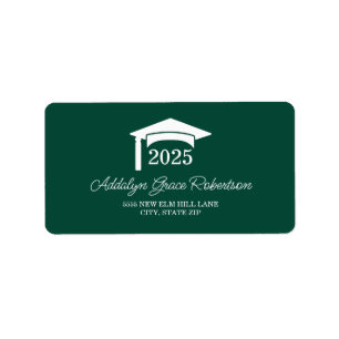 Etiqueta Clase Green White Graduation Cap de 2025