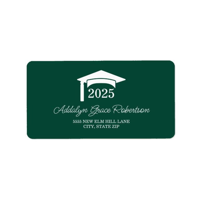 Etiqueta Clase Green White Graduation Cap de 2025 (Frente)