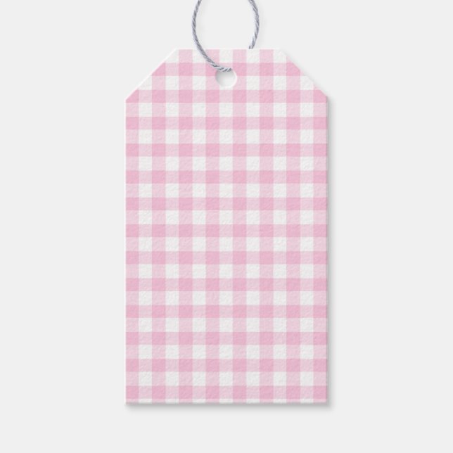 Etiqueta clásica de regalo rosa ligero de Gingham (Anverso)