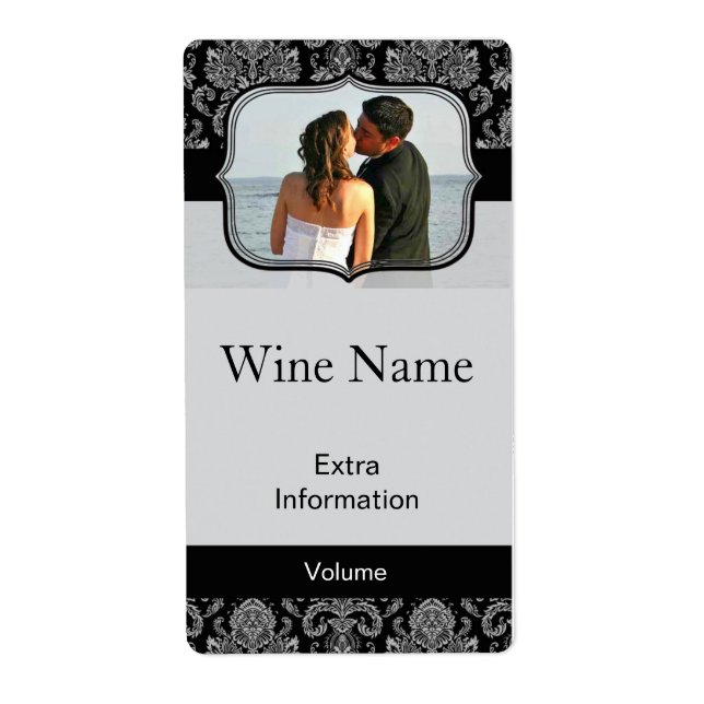 Etiqueta clásica de vino de patrón negro con besos (Frente)