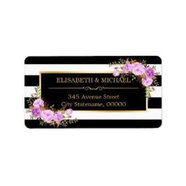 Etiqueta Clásicas Purple Floral Gold Bandas Blancas Negras