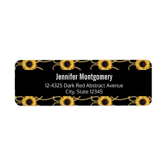 Etiqueta Clásico amarillo girasol elegante patrón en negro (Frente)