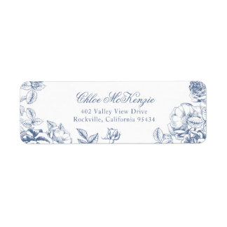 Etiqueta Clásico Elegante Floral Boda Azul Polvoriento