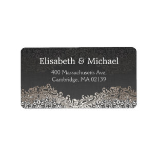 Etiqueta Clásico elegante Vintage Dark Silver Damask