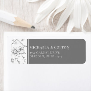 Etiqueta Clásico Gris Negro Floral Corona Boda Vintage