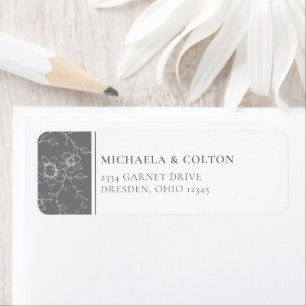 Etiqueta Clásico Gris Negro Floral Corona Boda Vintage
