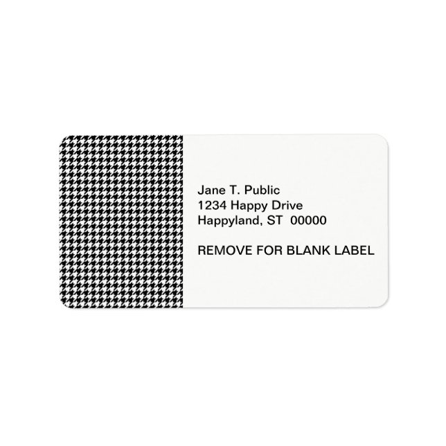 Etiqueta Clásico Houndstooth Blanco Negro (Frente)