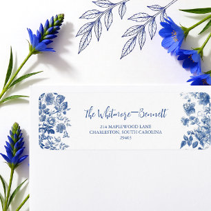 Etiqueta Clásico Toile Floral Azul Polvo para Regreso de Bo