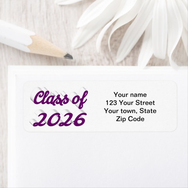 Etiqueta Class of 2026 purple script graduation (In situ)