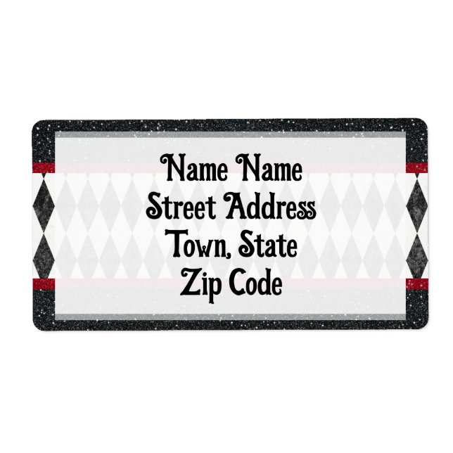 Etiqueta Classic Black White Red Harlequin Diamond Argyle (Frente)