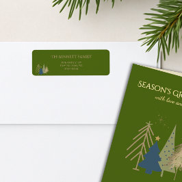Etiqueta Classic Christmas Tree Seasons Greetings Gold Foil