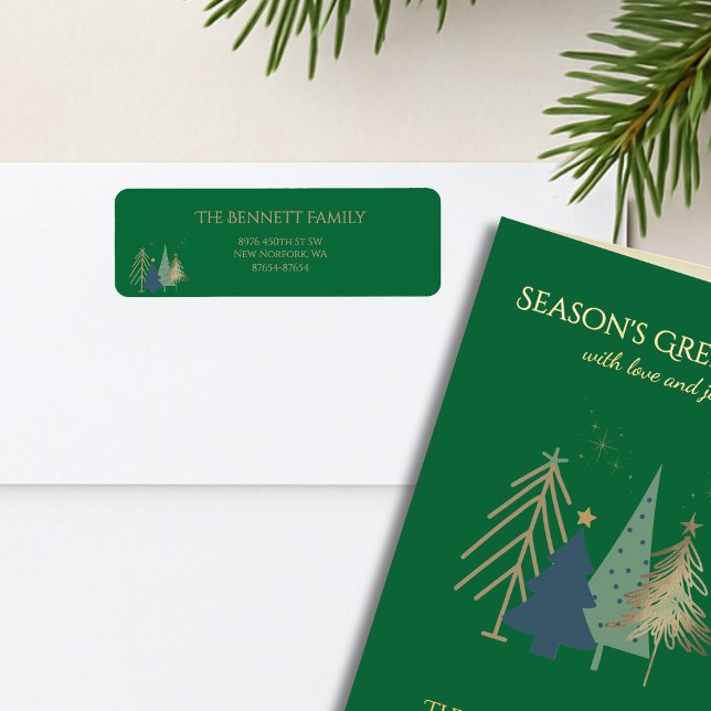 Etiqueta Classic Christmas Tree Seasons Greetings Gold Foil (Subido por el creador)