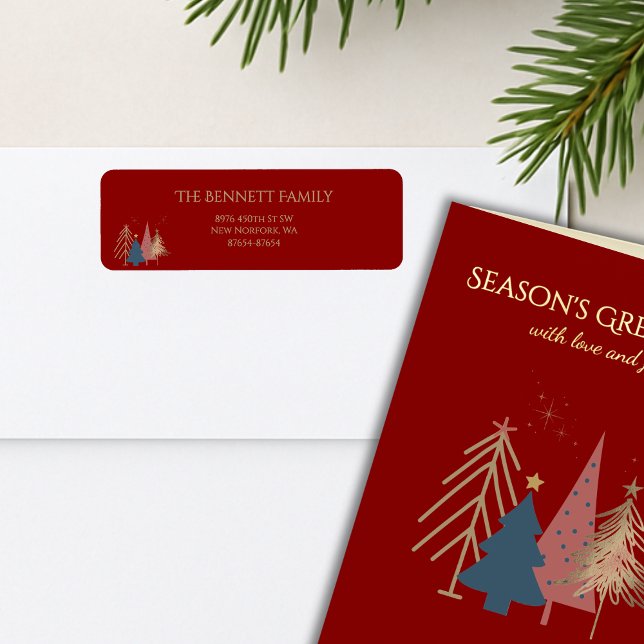 Etiqueta Classic Christmas Tree Seasons Greetings Gold Foil (Subido por el creador)