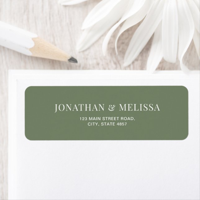 Etiqueta Classic Deep Sage Green Typography Wedding Address (In situ)