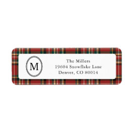 Etiqueta Classic Monogram Red Plaid Christmas Address