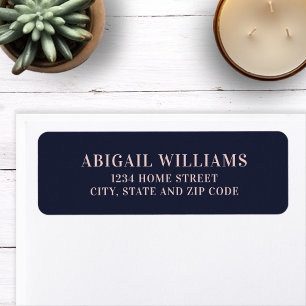 Etiqueta Classic Navy Blue and Blush Pink Return Address