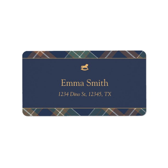 Etiqueta Classic Navy Plaid Birthday (Frente)