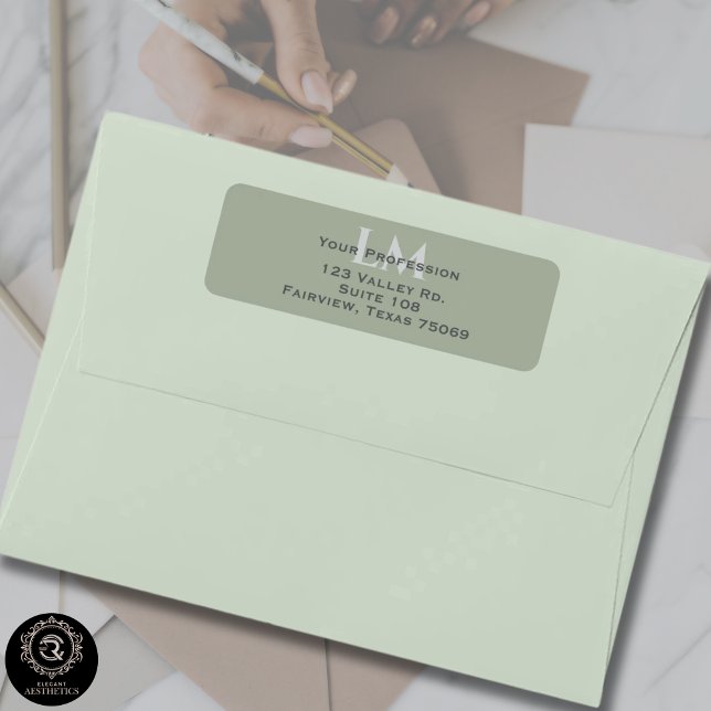 Etiqueta Classic Sage Green Monogram Branding Address  (Classic Sage Green Monogram Branding Address Label)