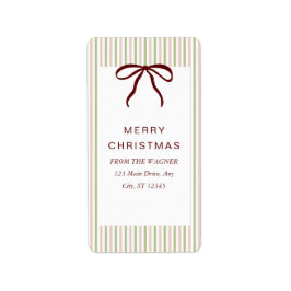 Etiqueta Classic Stripes Red Bow Merry Christmas