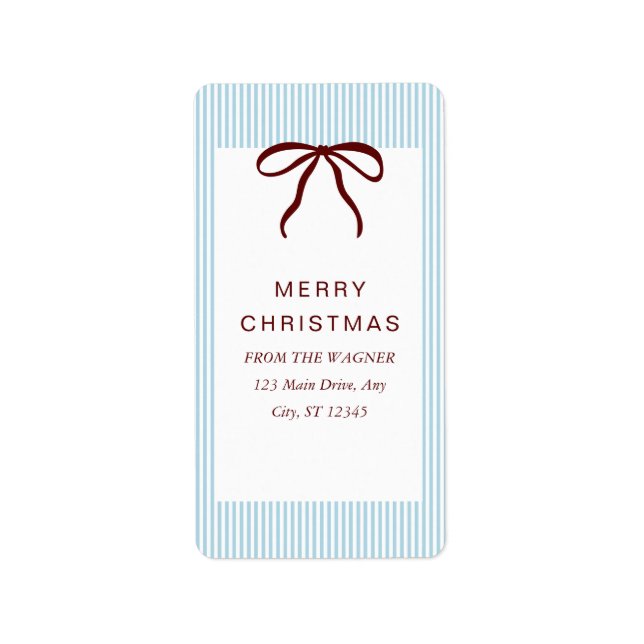 Etiqueta Classic Stripes Red Bow Merry Christmas (Frente)