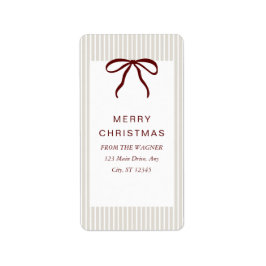 Etiqueta Classic Stripes Red Bow Merry Christmas