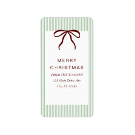 Etiqueta Classic Stripes Red Bow Merry Christmas