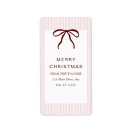 Etiqueta Classic Stripes Red Bow Merry Christmas