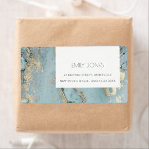 ETIQUETA CLASSY AQUA DUSKY AZUL ORO AGATE MONOGRAM BODA