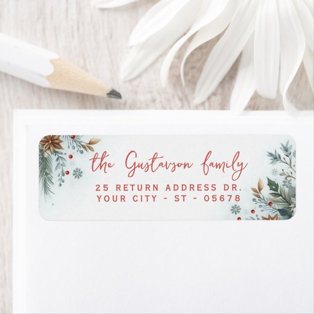 Etiqueta Classy Dark Red Teal Blue Green Floral Wreath (In situ)