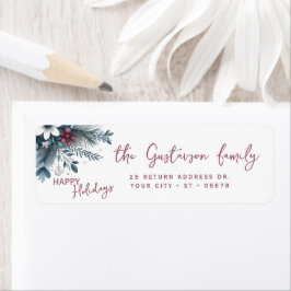 Etiqueta Classy Dark Teal Blue Red Floral Holiday Wreath