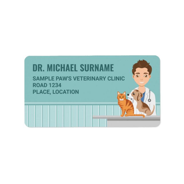 Etiqueta Clínica Veterinaria Hombre Vet Médico Azul (Frente)