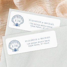 Etiqueta Coastal Blue Monogram Wedding Return Address